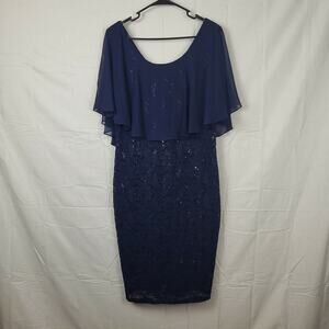 Miss Cristina Womens Blue Beaded Sheath Dress Size 2XL MOB Occacion Event